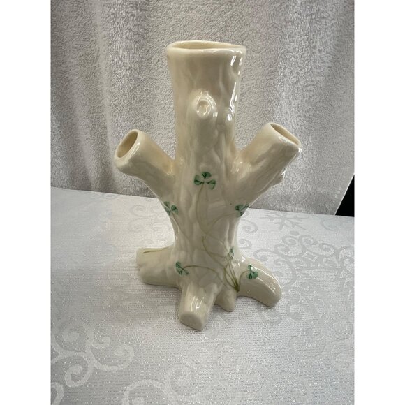 Belleek Ireland Porcelain Tree Trunk Vase With Shamrock Design - Picture 1 of 6